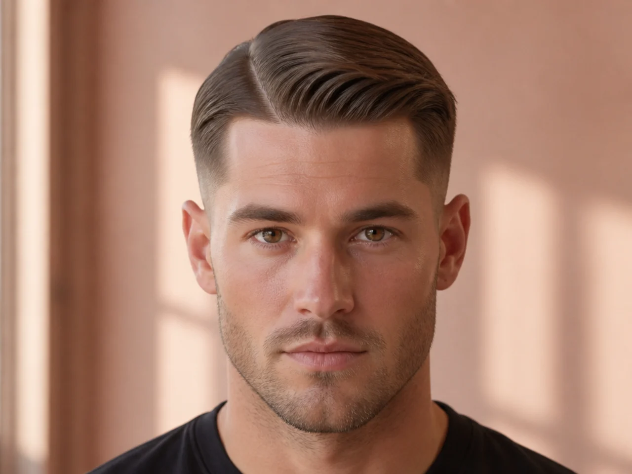 A side part shifted slightly toward the centre of the head