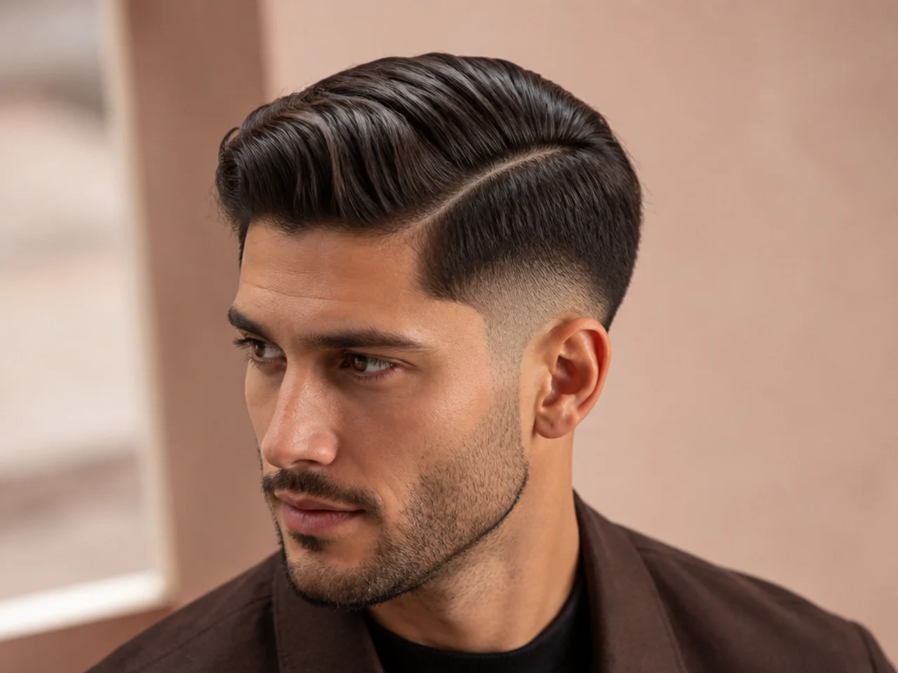 A deep side part placed low on the head