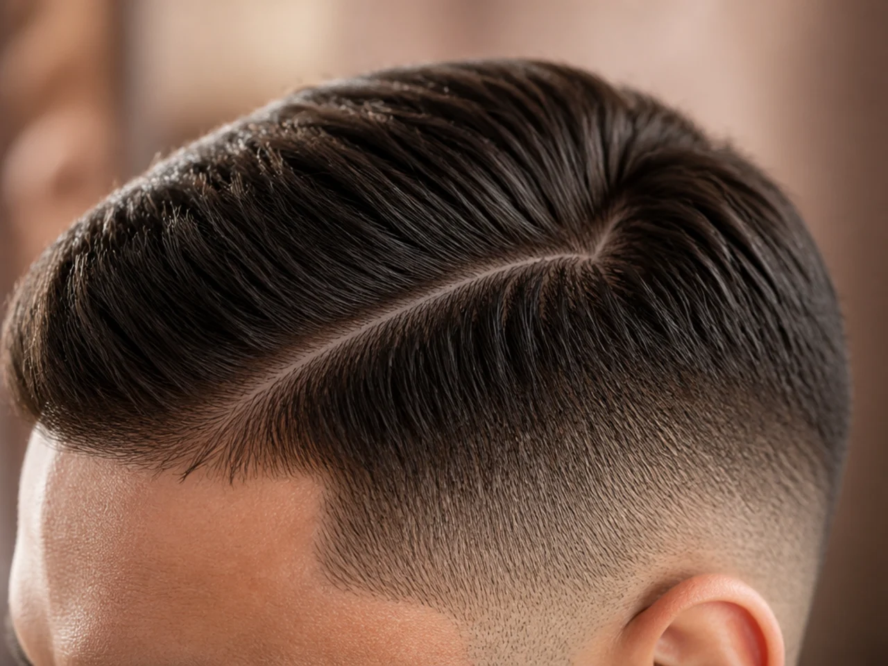 A parting line running across a cowlick