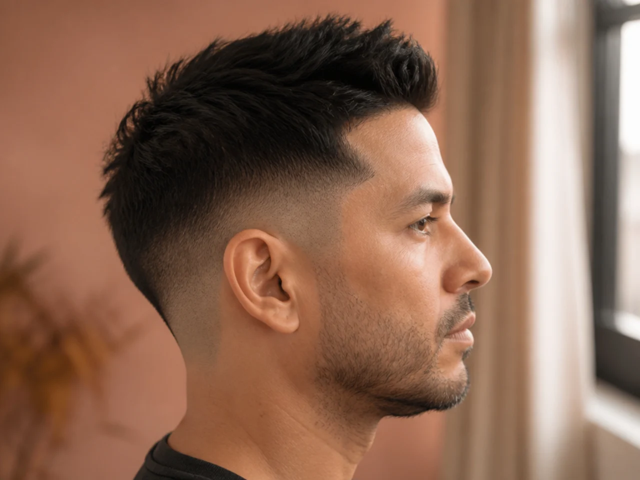 Hair directed outward at the temples for width