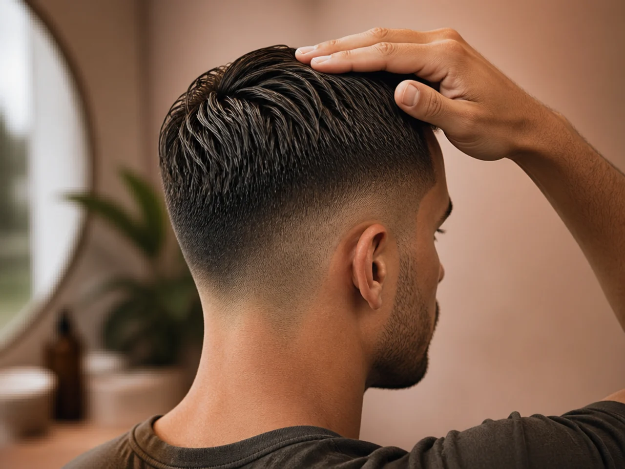 Hair being directed forward with a flat hand while damp