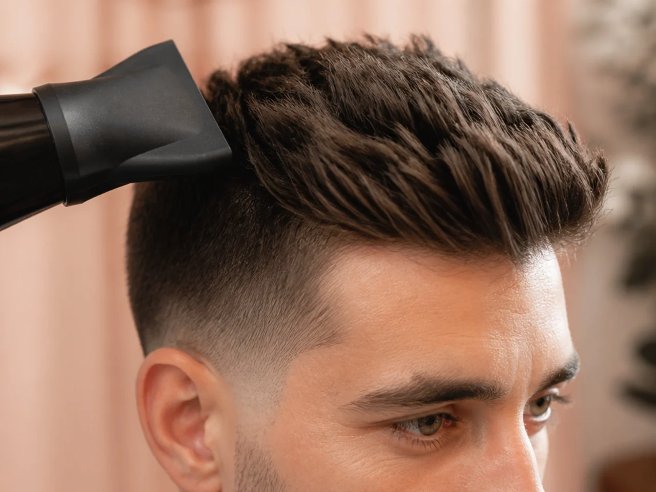 A cool shot of air setting a short hairstyle