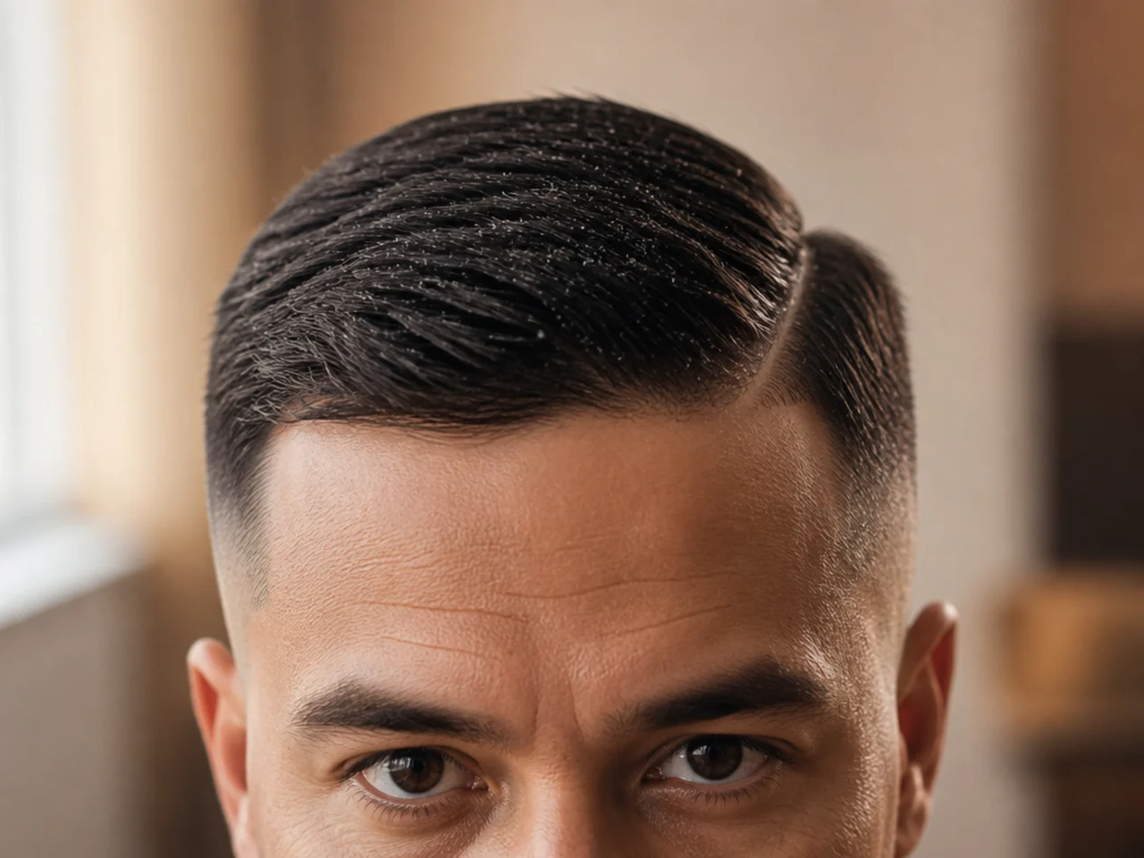 Close view of short sides and a dry winter scalp