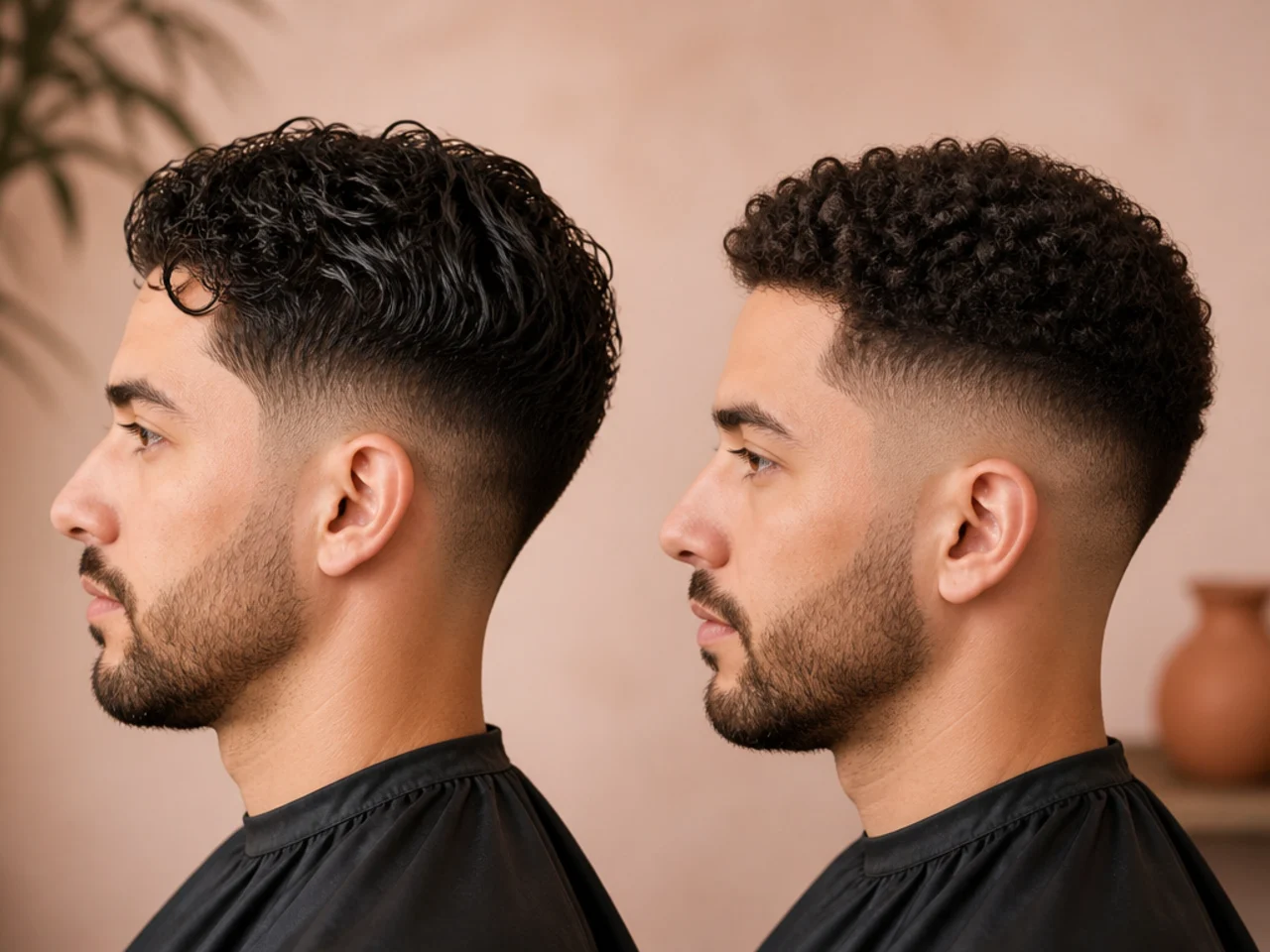 Curly hair shown wet and then dry to show shrinkage