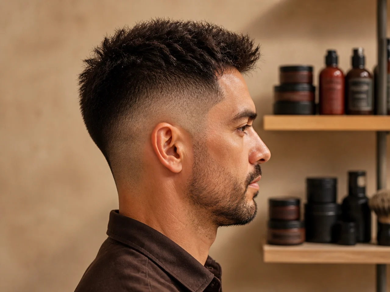 Hair products lined up on a shelf
