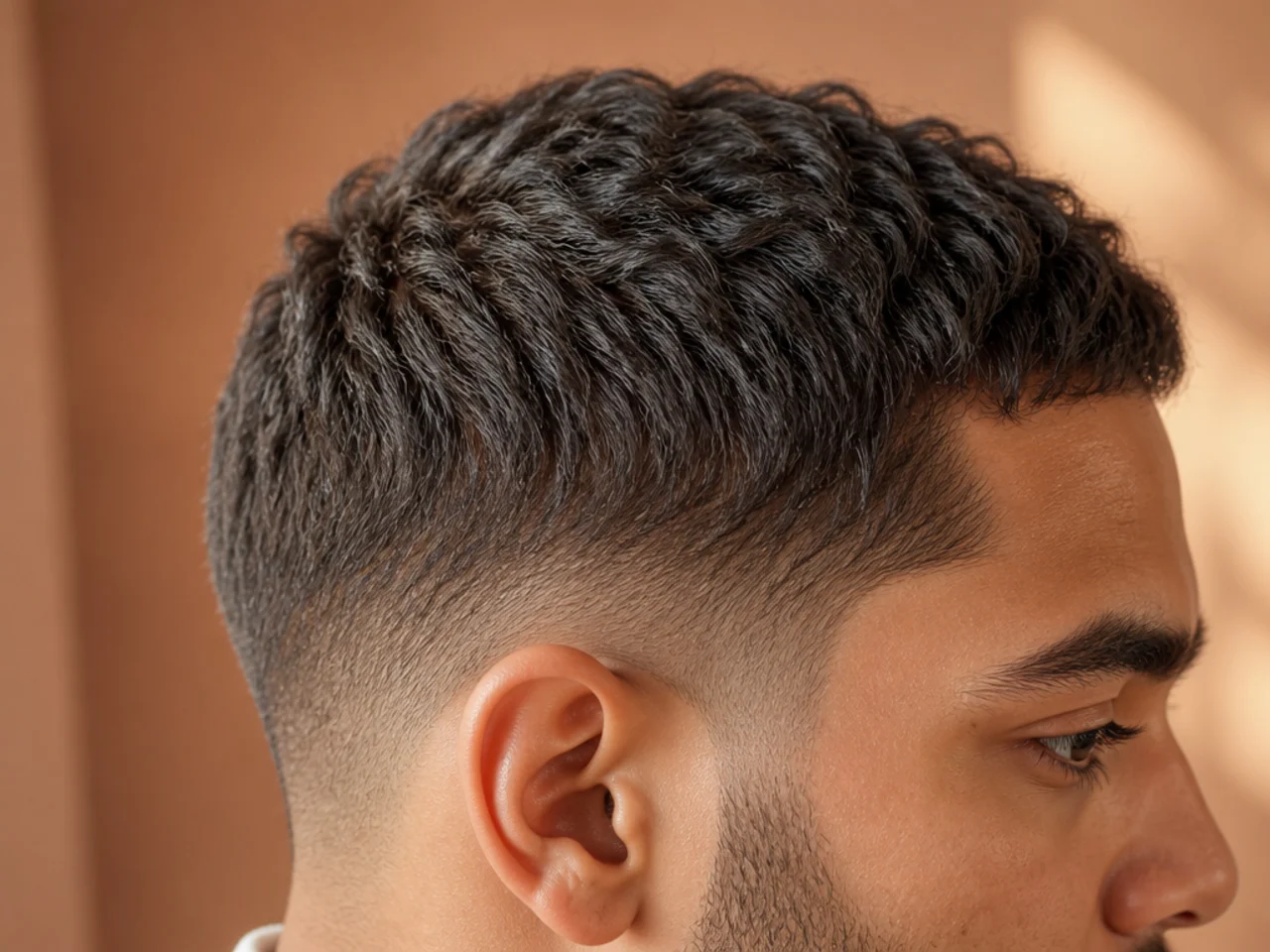 Hair part-way through growing out from clipper length