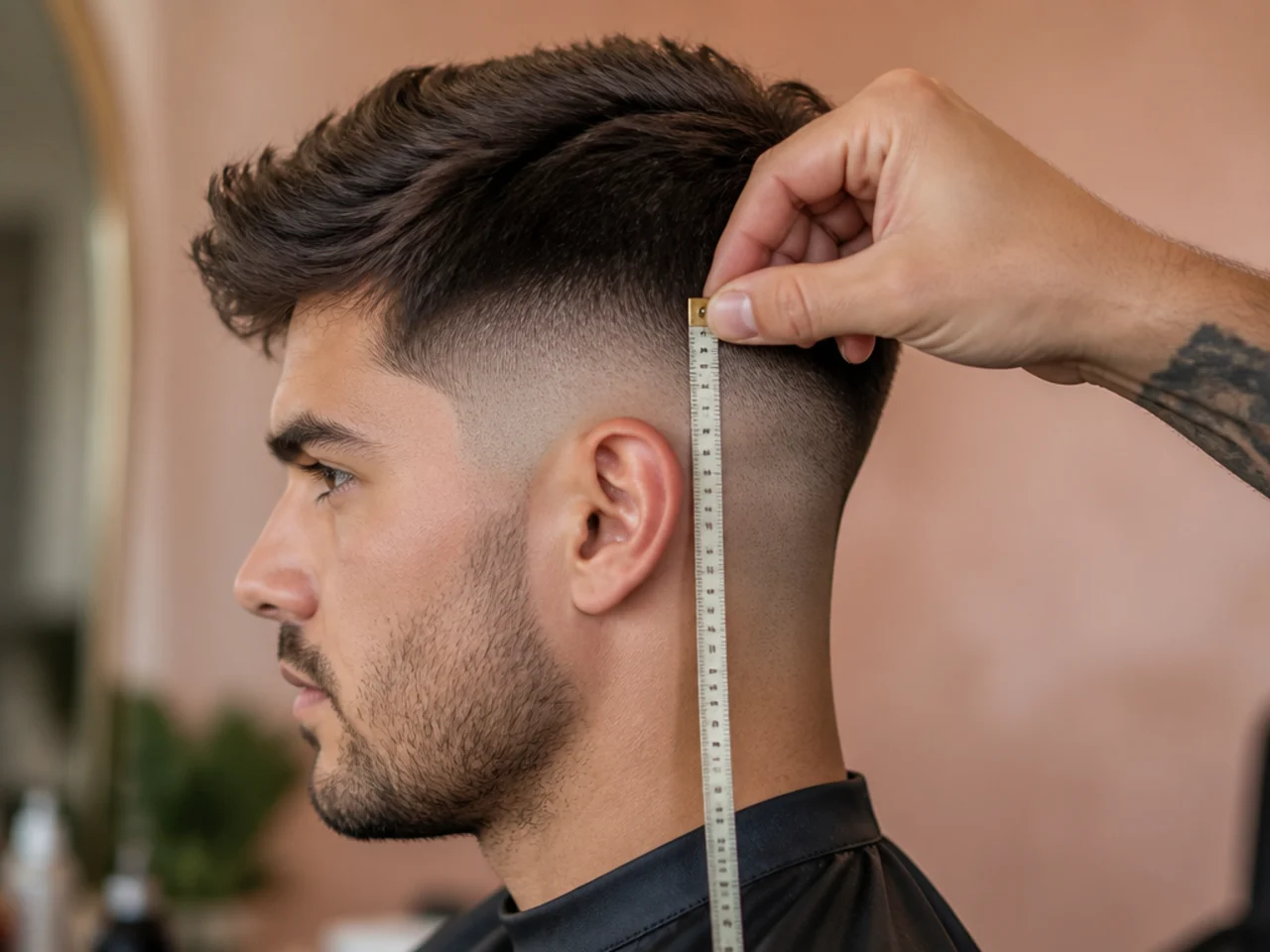A tape measure held against hair to check length