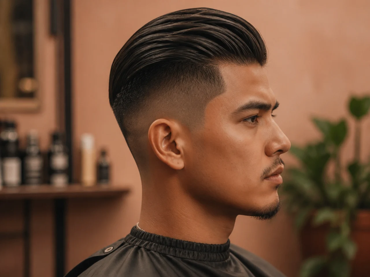 Disconnected mens slick back undercut with buzzed sides and long combed-back top