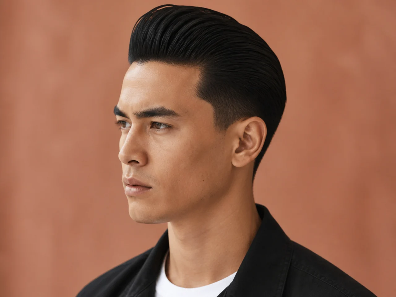 Vintage rockabilly mens slick back with extreme front height and undercut sides