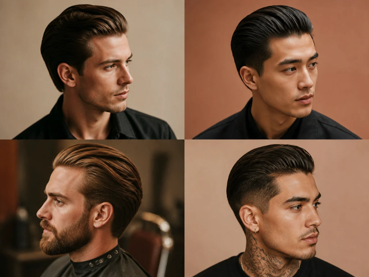 Editorial grid preview of 30 mens slick back haircut variations