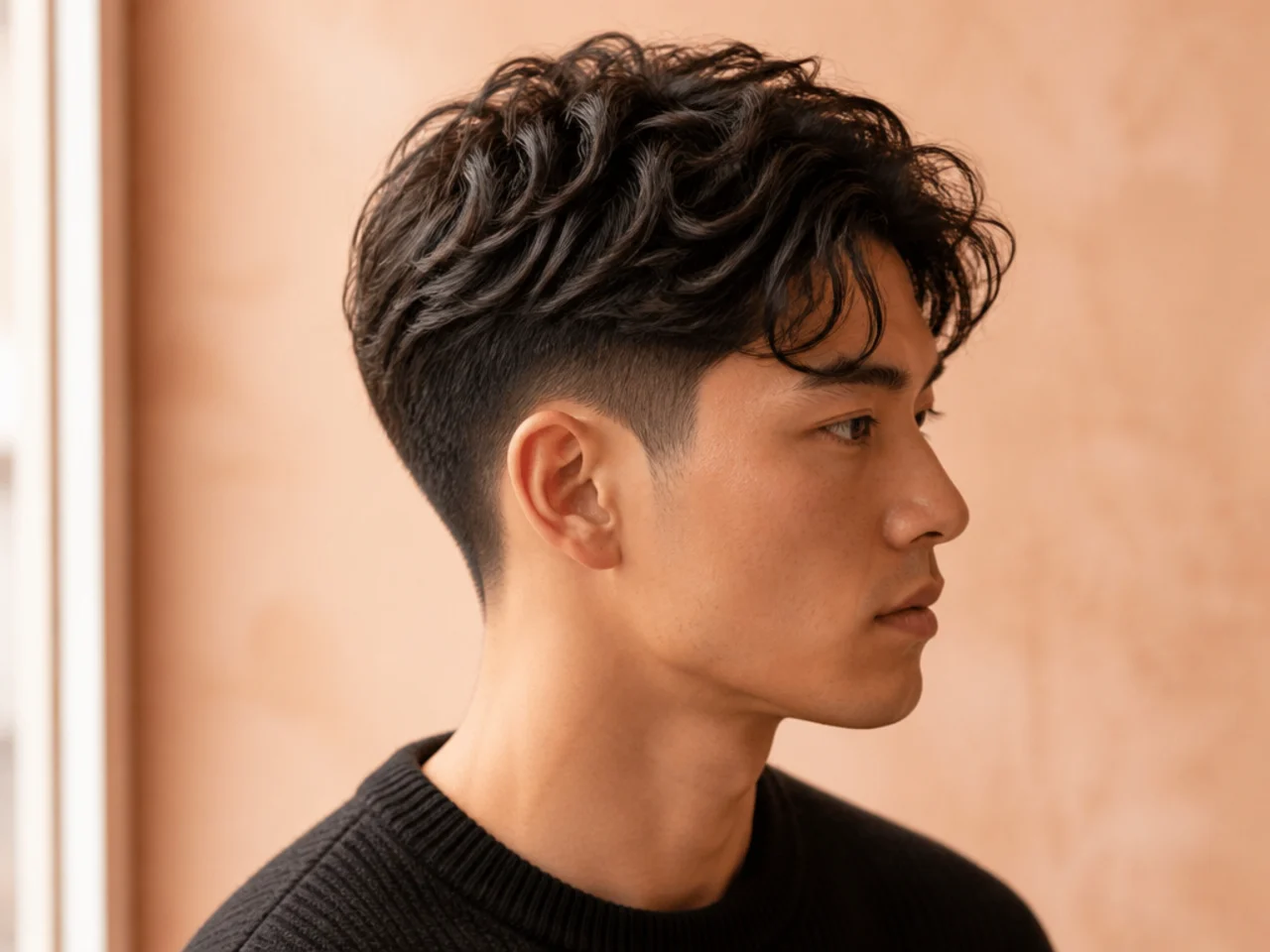 Taper with wavy top — five-inch layered top showing natural wave over tapered sides