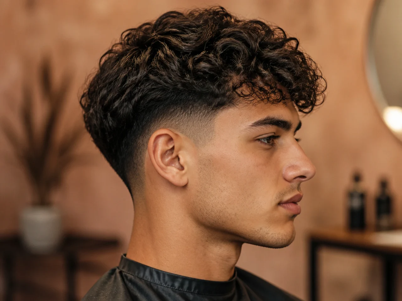 Taper with curly top — five-inch Type 3 curly top with soft scissor taper on the sides