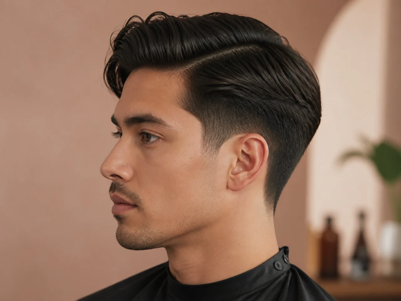 Taper with medium side part — five-inch top with clean part and soft taper on the sides