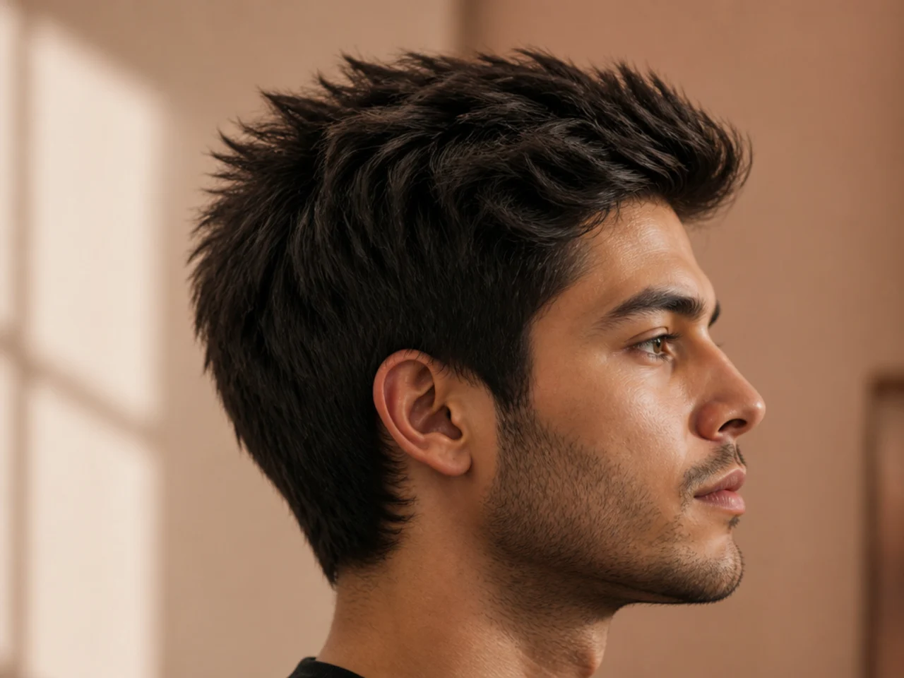 Short crown layers holding the longer hair beneath them upright