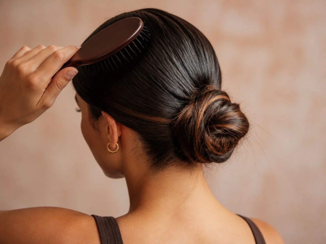 A brush being drawn through hair