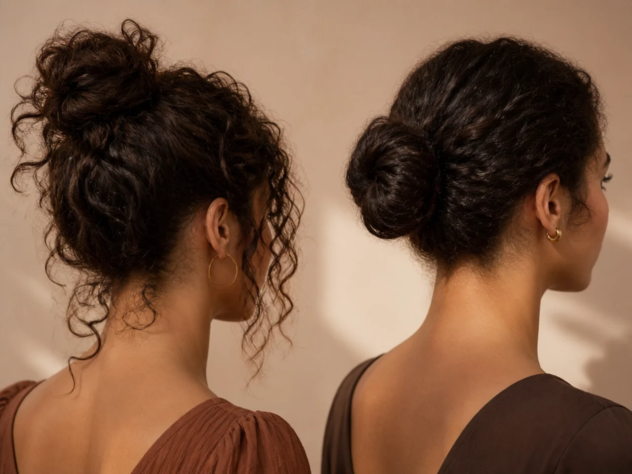 Buns compared on curly hair