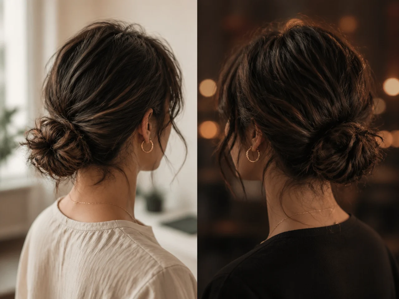 Morning and evening photographs of a short-hair bun compared