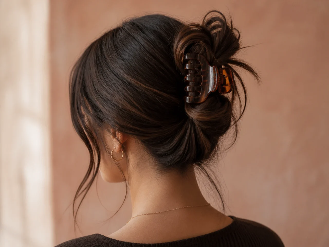 A messy bun held with a claw clip