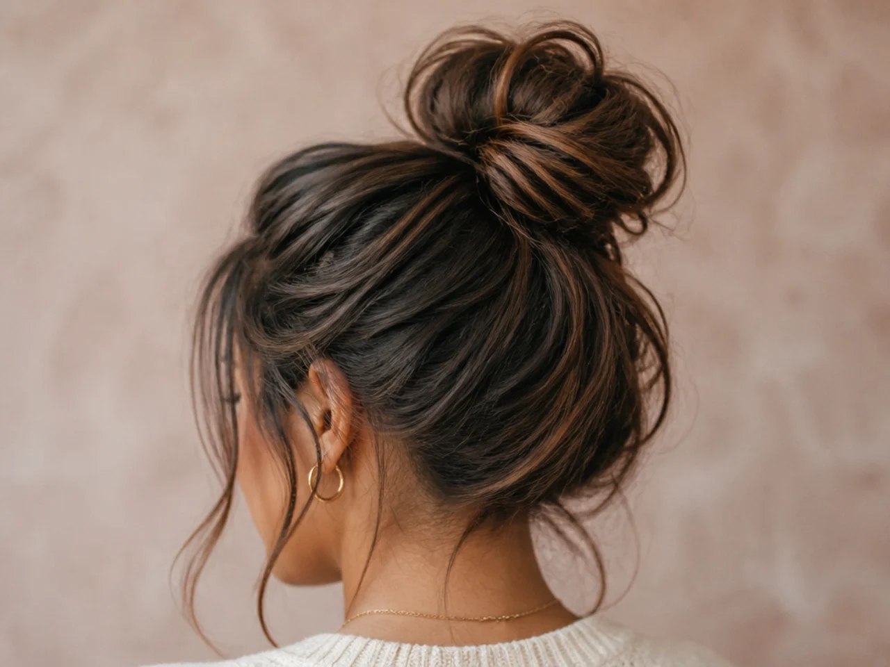 A messy bun on second-day hair