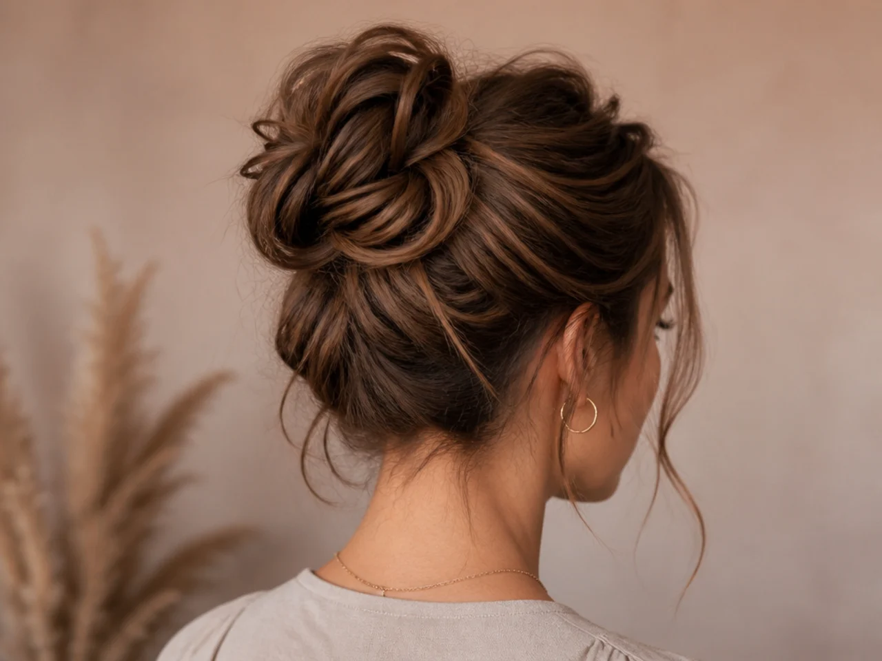 Texture spray applied before a messy bun