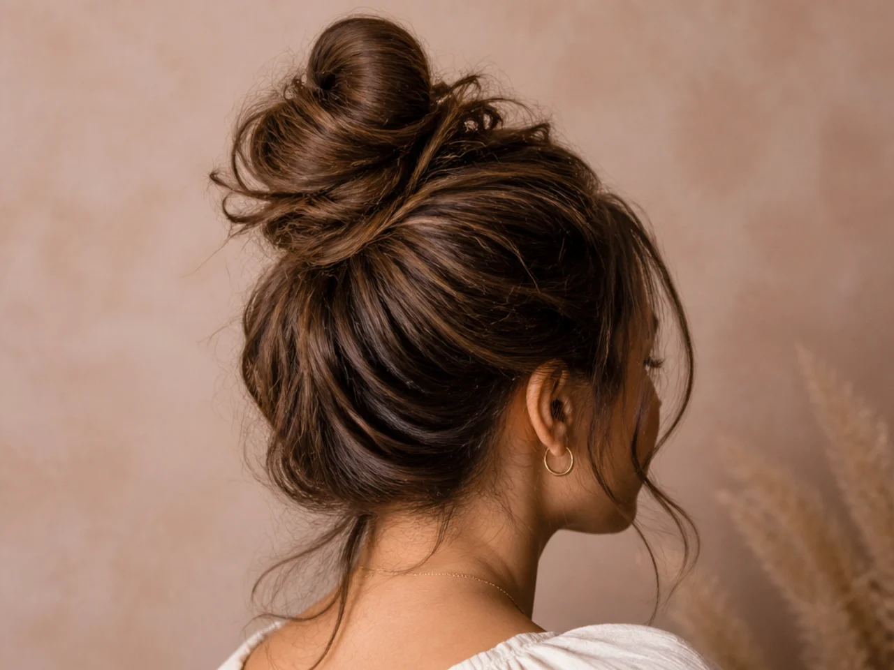 A messy bun on thick hair