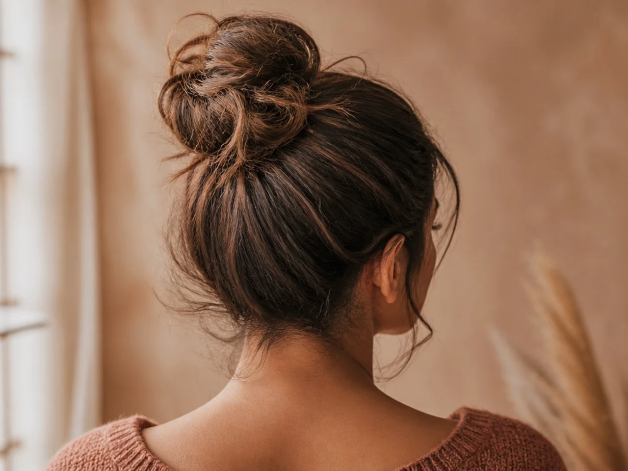 A loose bun tied for sleeping