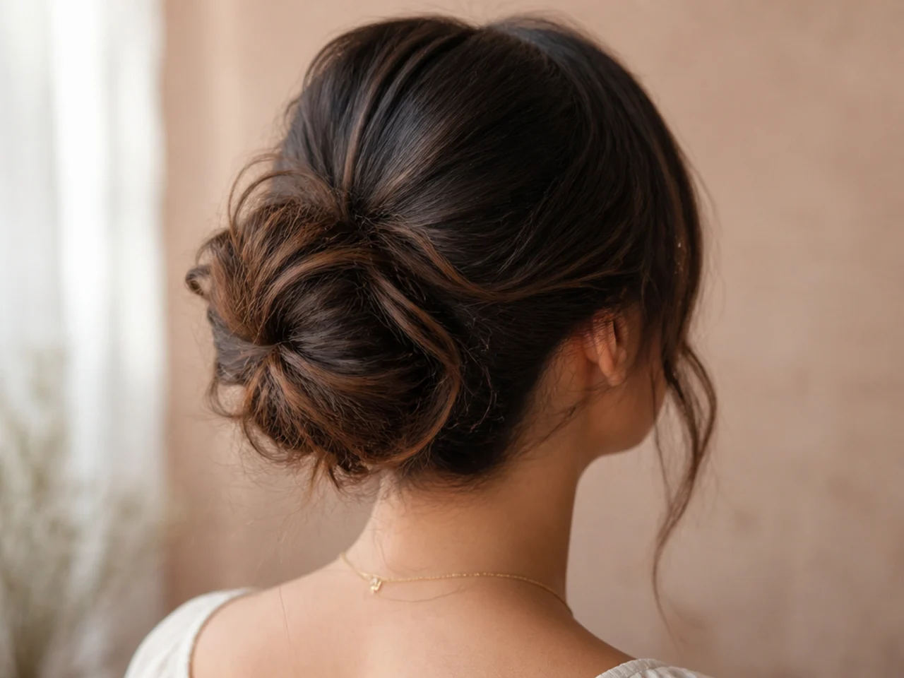 A messy bun with a centre part