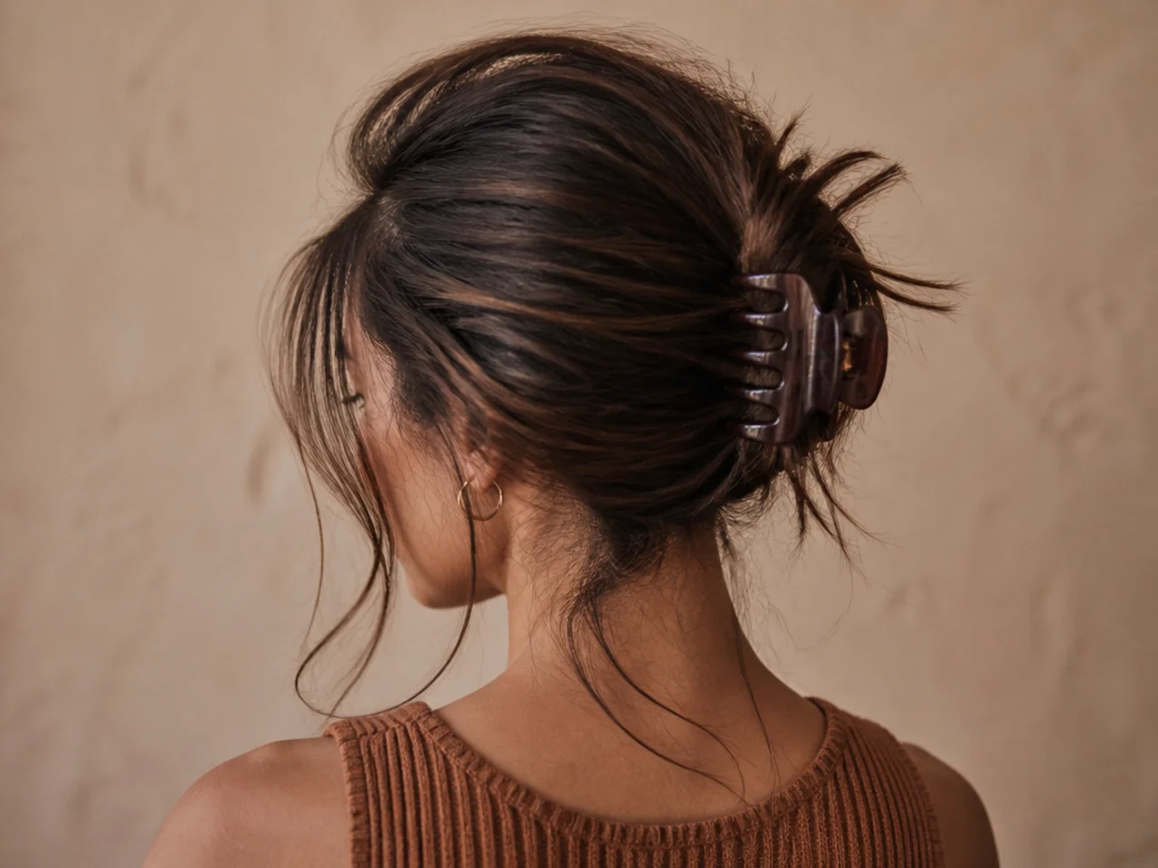 A messy clip with a backcombed crown