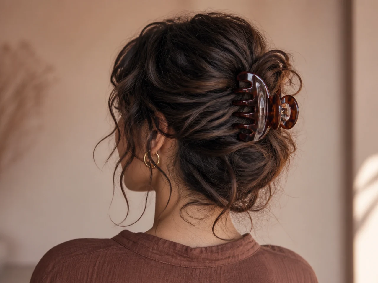 Air-dried waves loosely clipped
