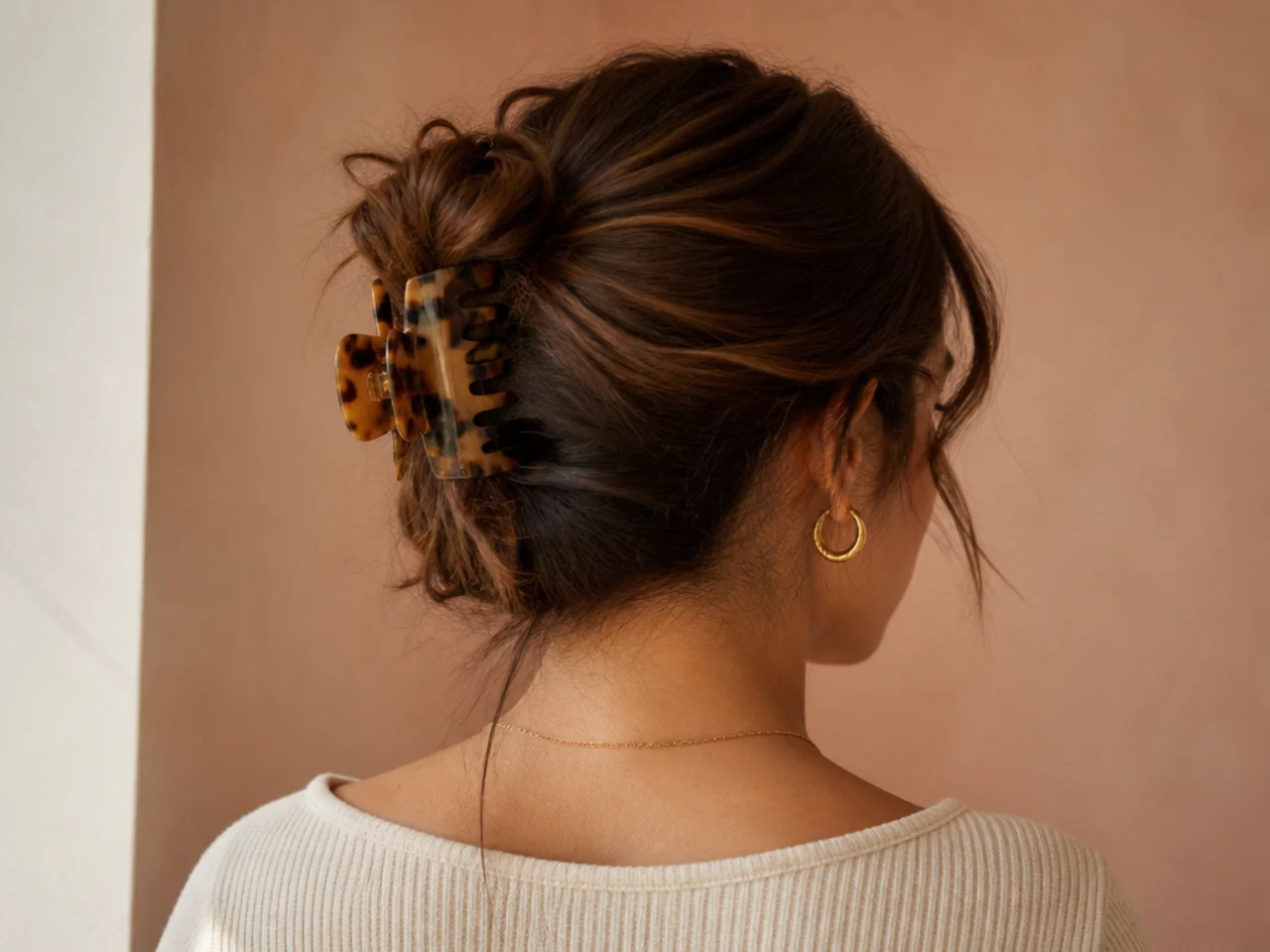 A messy bun built on day-two hair