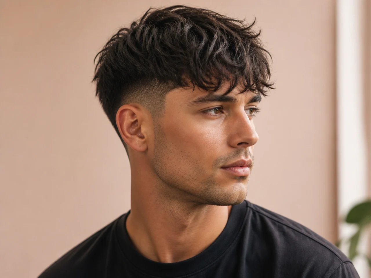 Low fade sides paired with a messy textured fringe and matte top finish