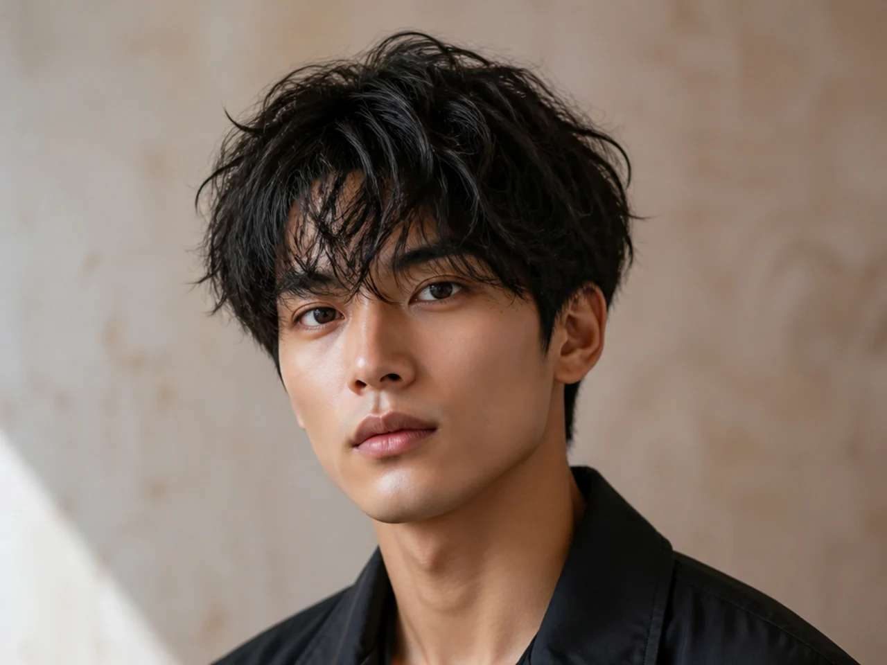 Messy K-style fringe with fluffy forward volume and Korean-inspired texture