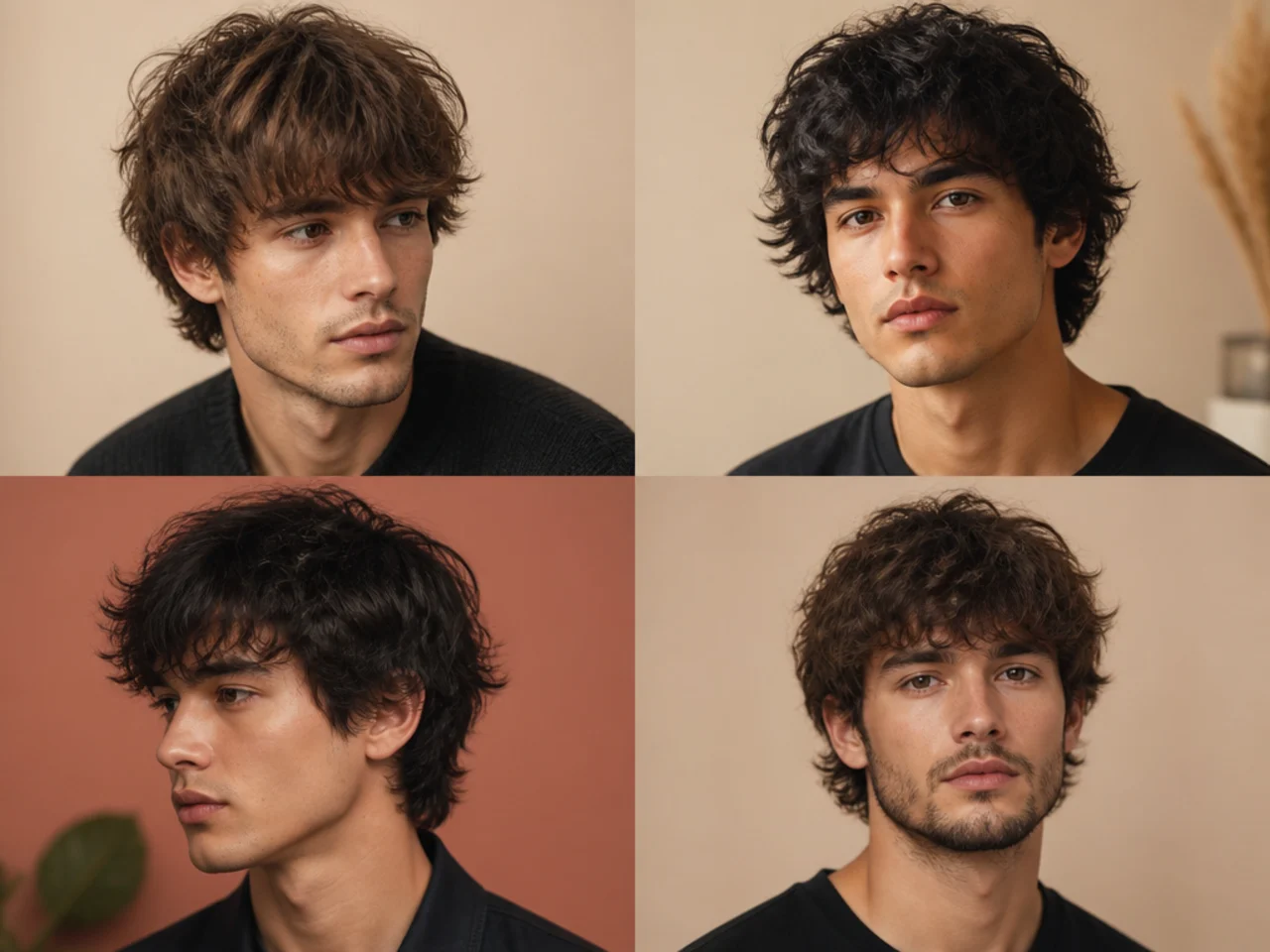 Grown-out shaggy fringe with layered chopped top and casual lived-in texture