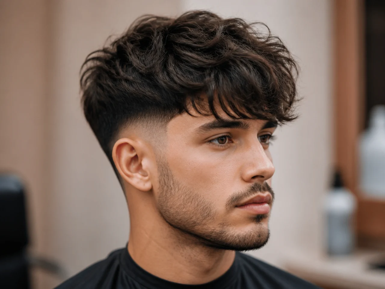 Heavy Tousled Fringe with Low Taper Fade