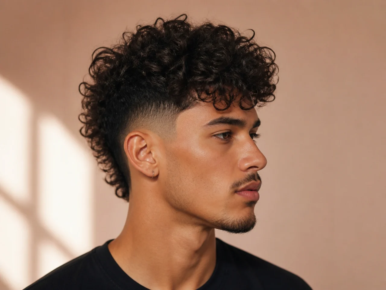 Messy Curly Mohawk with Taper Fade