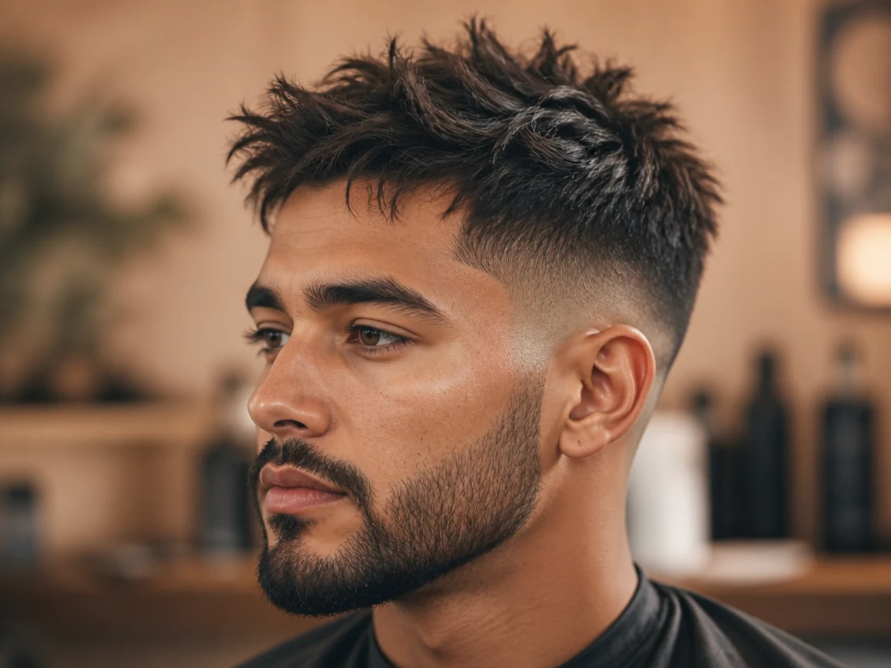 Messy Short Spiky Hair Fade with Beard