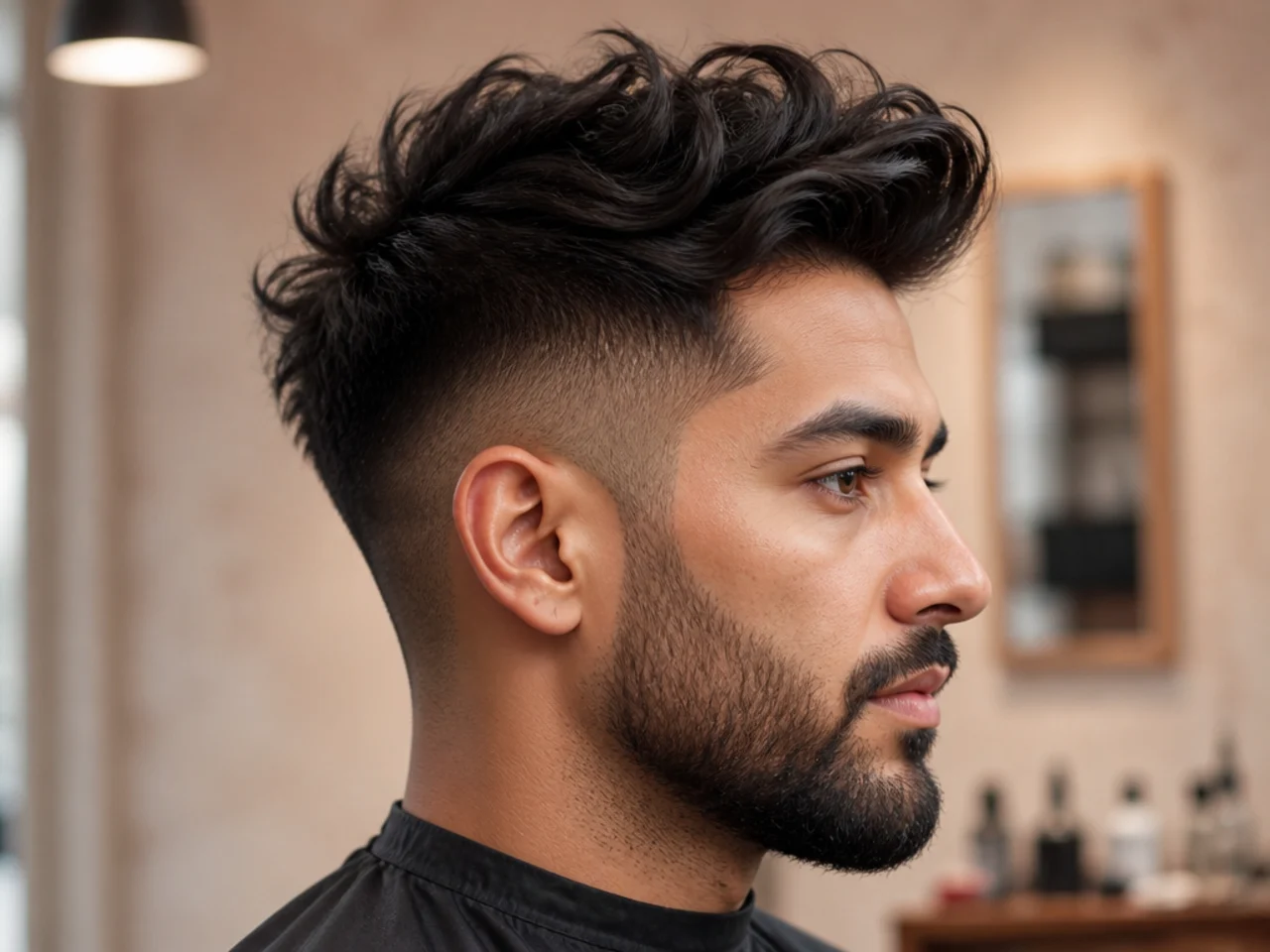 Undercut messy quiff on a young man with disconnected shaved sides and volume-heavy tousled top