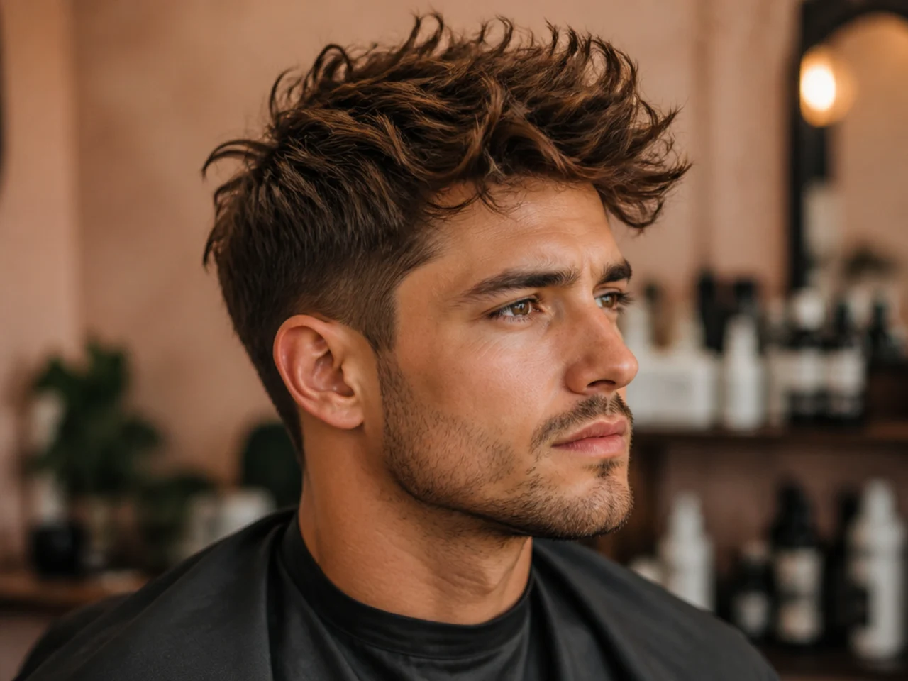Piecey bedhead quiff on a young man showing separated tousled pieces and no defined part line