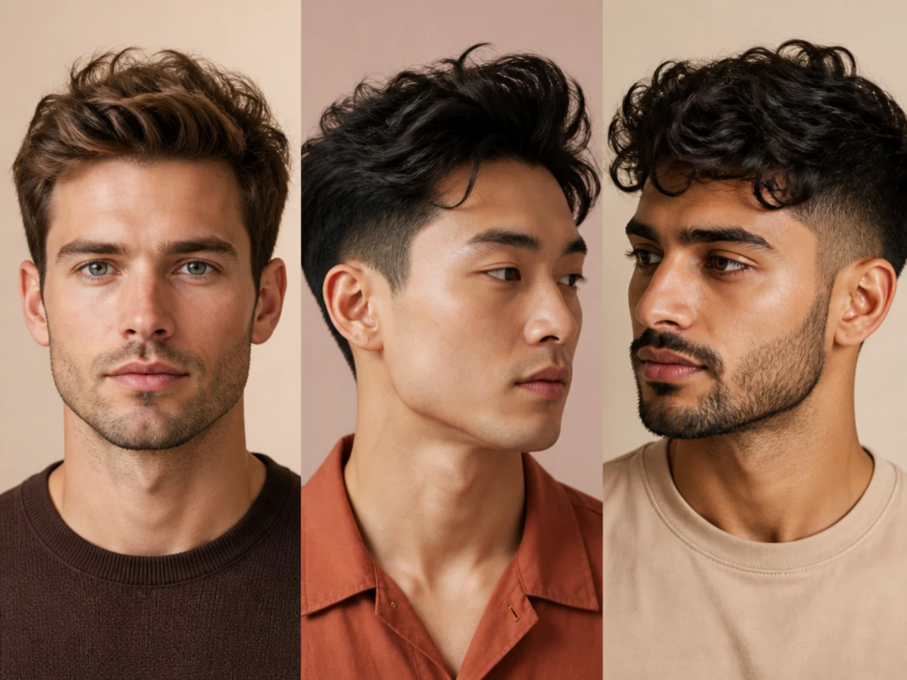 Three-quarter barbershop portrait of a messy quiff framing an oval face shape