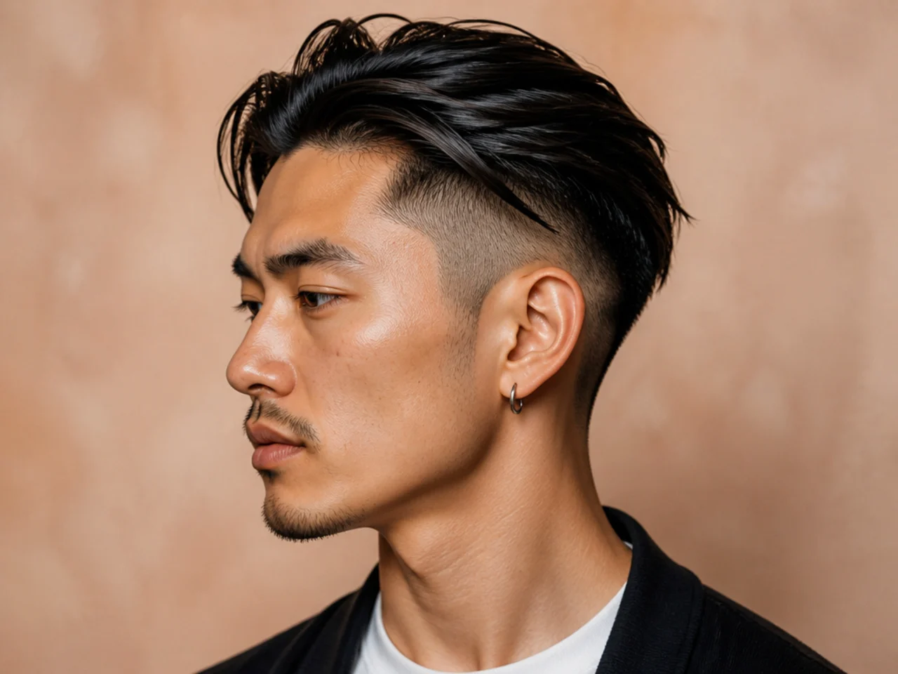 Messy slick back undercut with disconnected long top and short buzzed sides