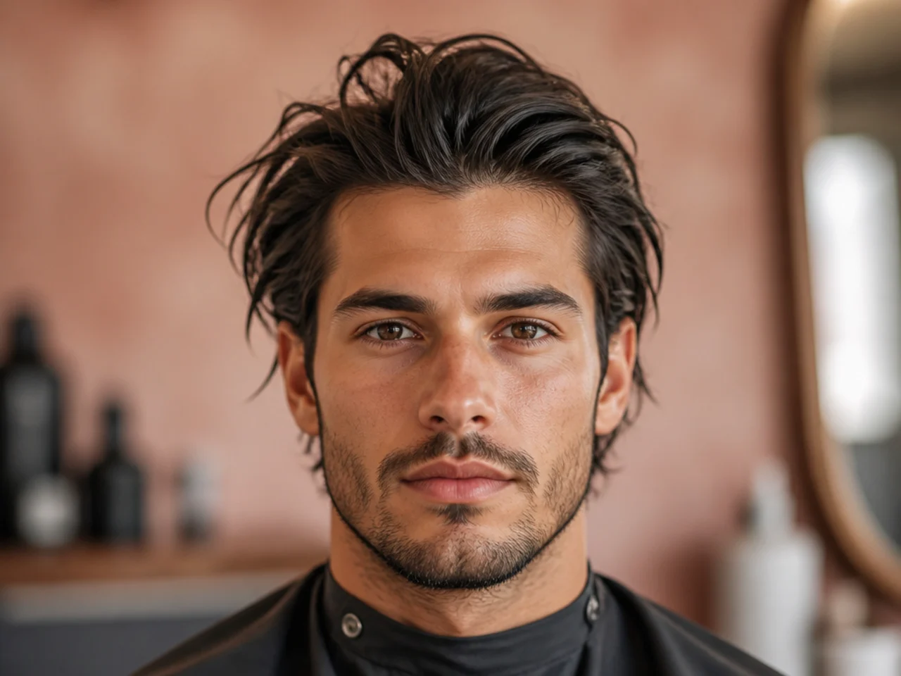 Bed head messy slick back with fully undone lived-in finish and heavy strand separation
