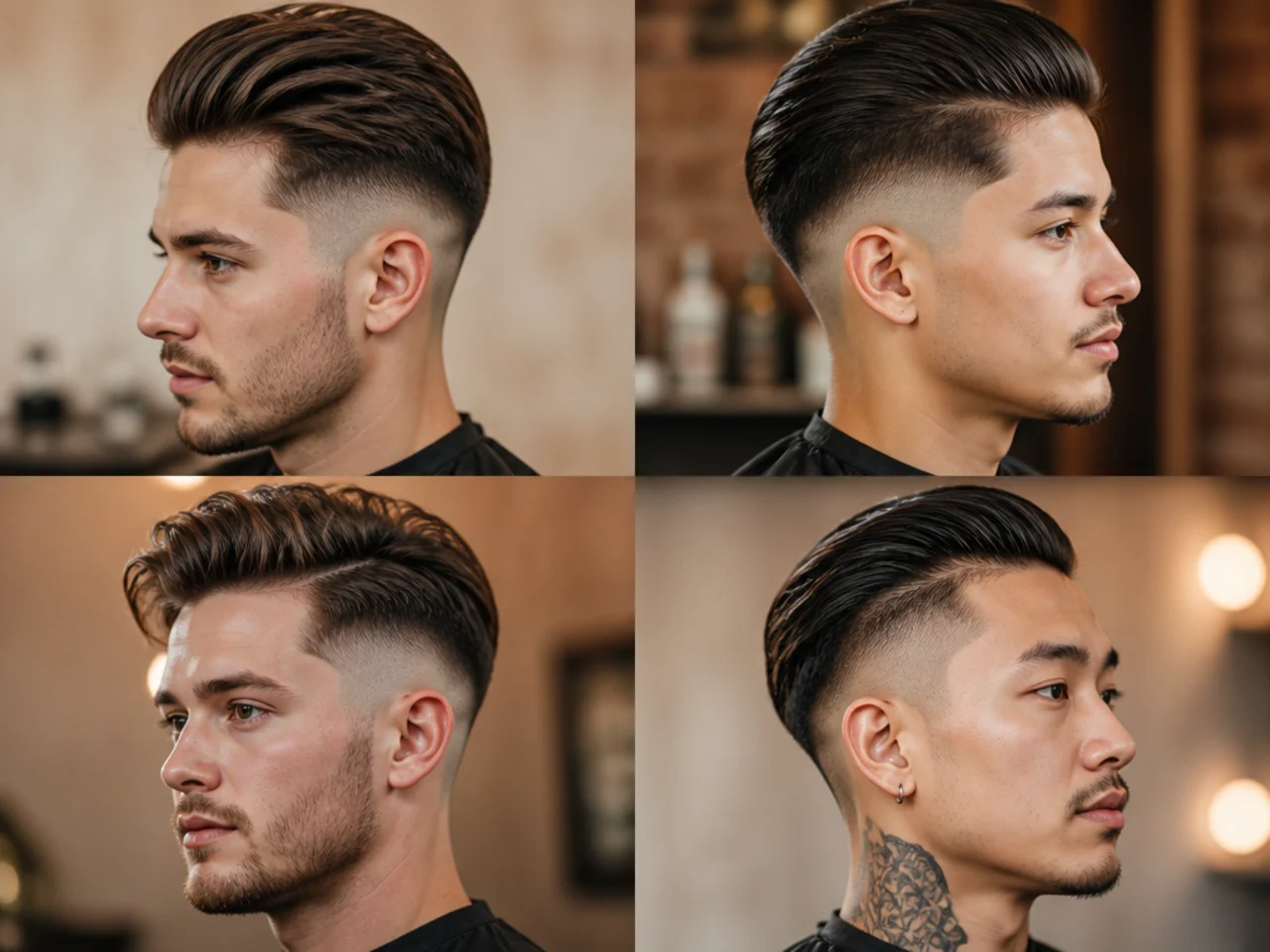 Five messy slick back haircuts with fade and undercut sides side by side