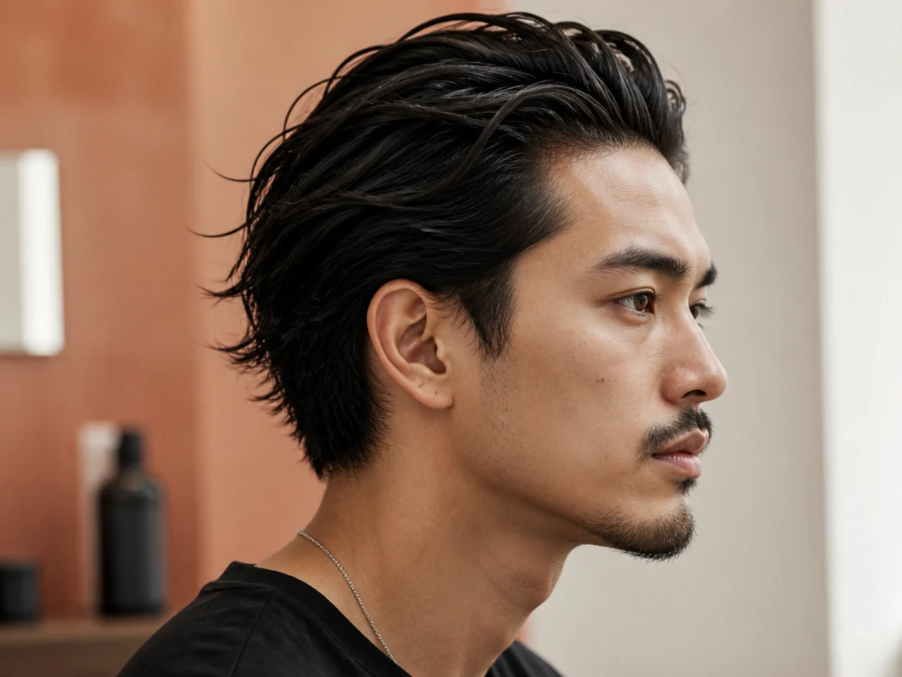 Grid of six foundation messy slick back haircuts on different men in a barber shop