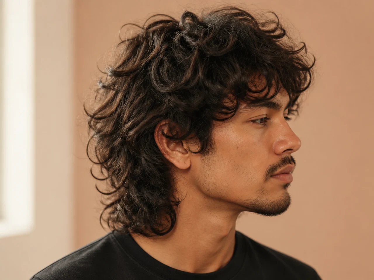 Curly messy wolf cut on textured hair showing full volumetric layered crown