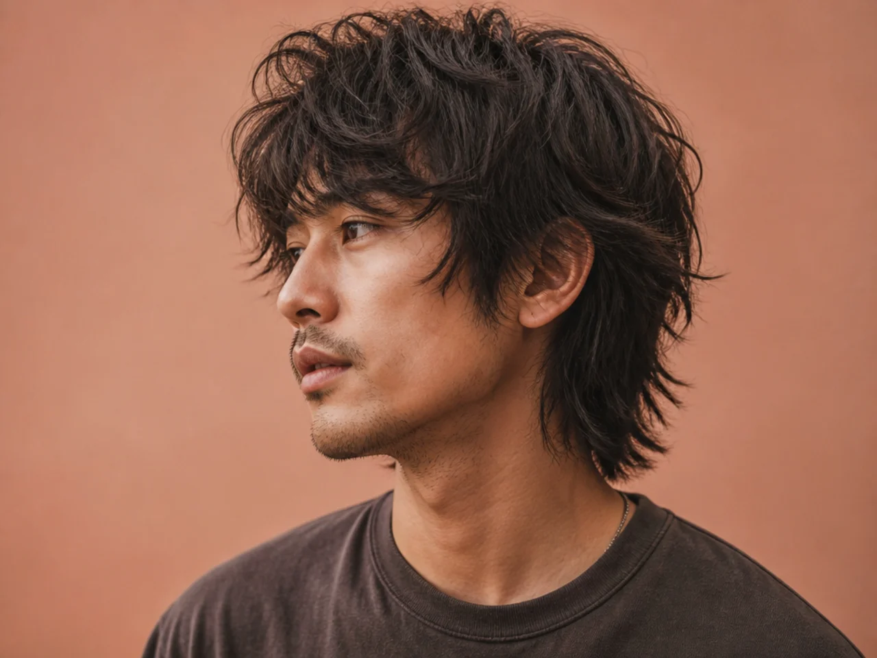 Choppy layer wolf cut with blunt-cut aggressive choppy layers and uneven textured ends