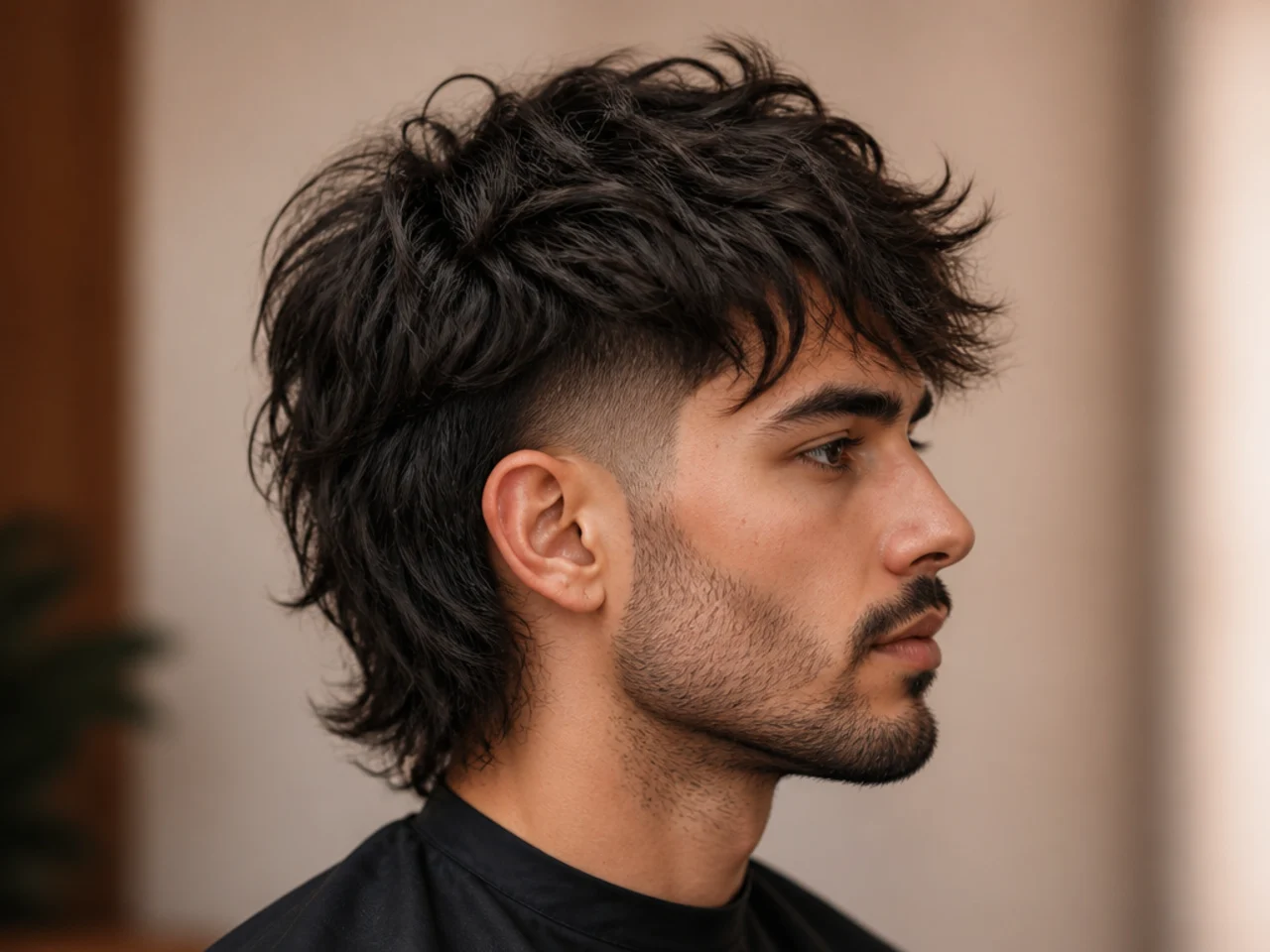 Messy wolf cut with taper fade sides paired with tousled layered top and shaggy back