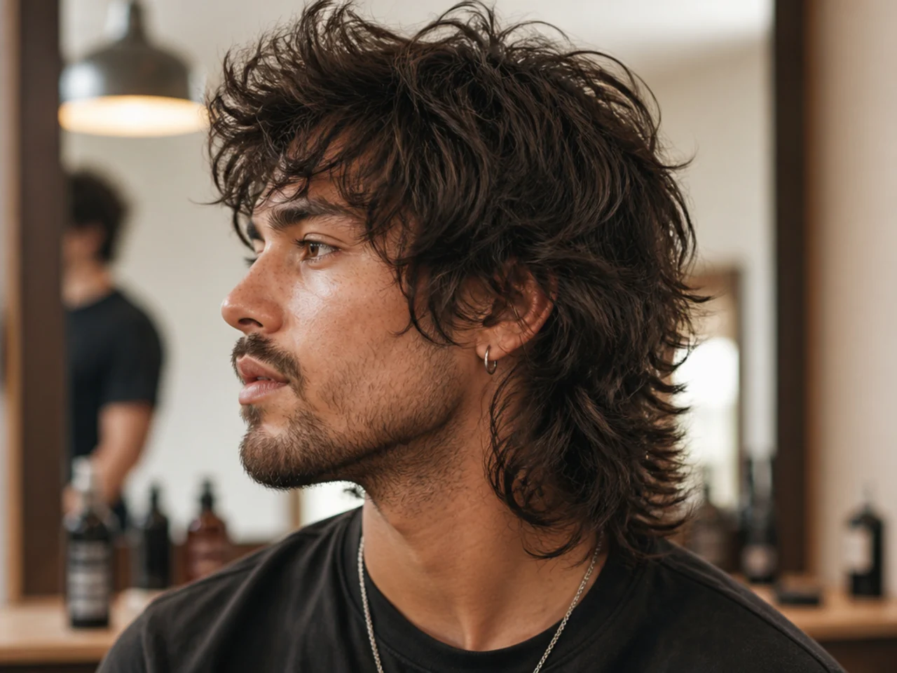 Styling products for a messy wolf cut including matte cream sea-salt spray and texture powder