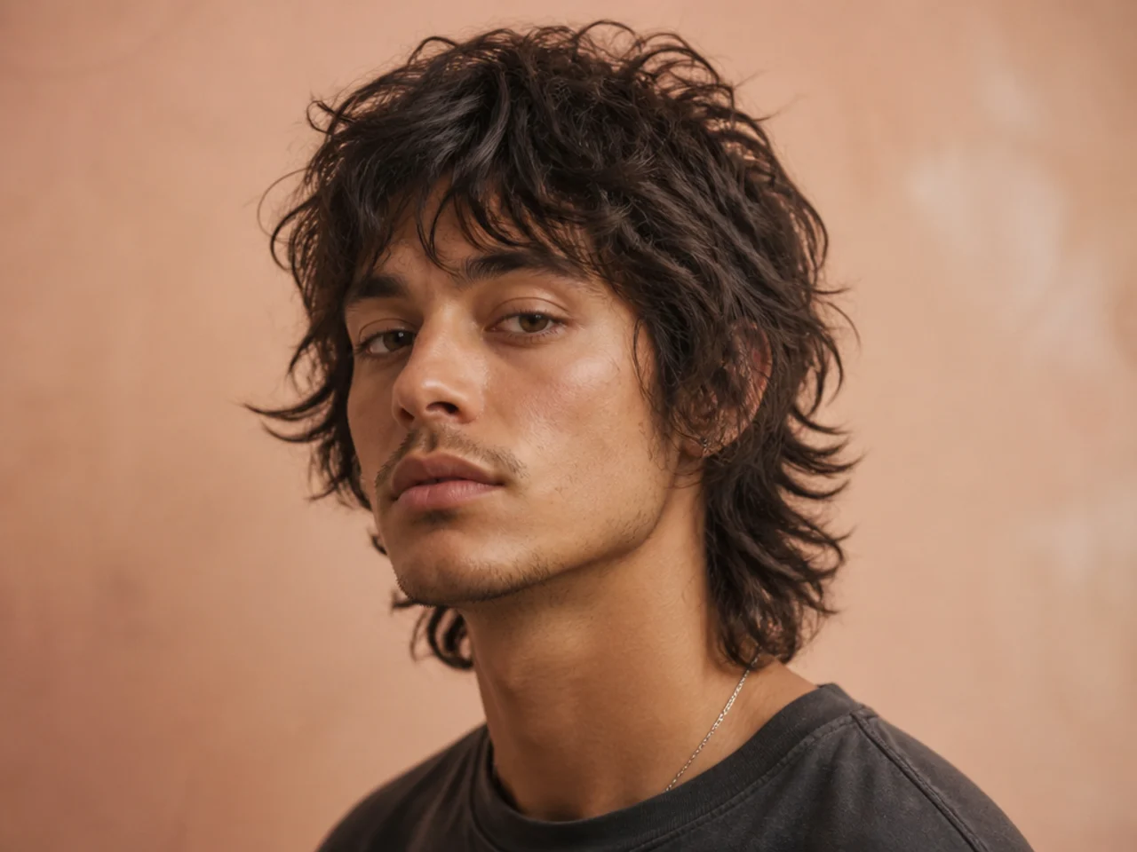 Tousled wavy wolf cut with natural bend and soft layered movement in dirty blond hair