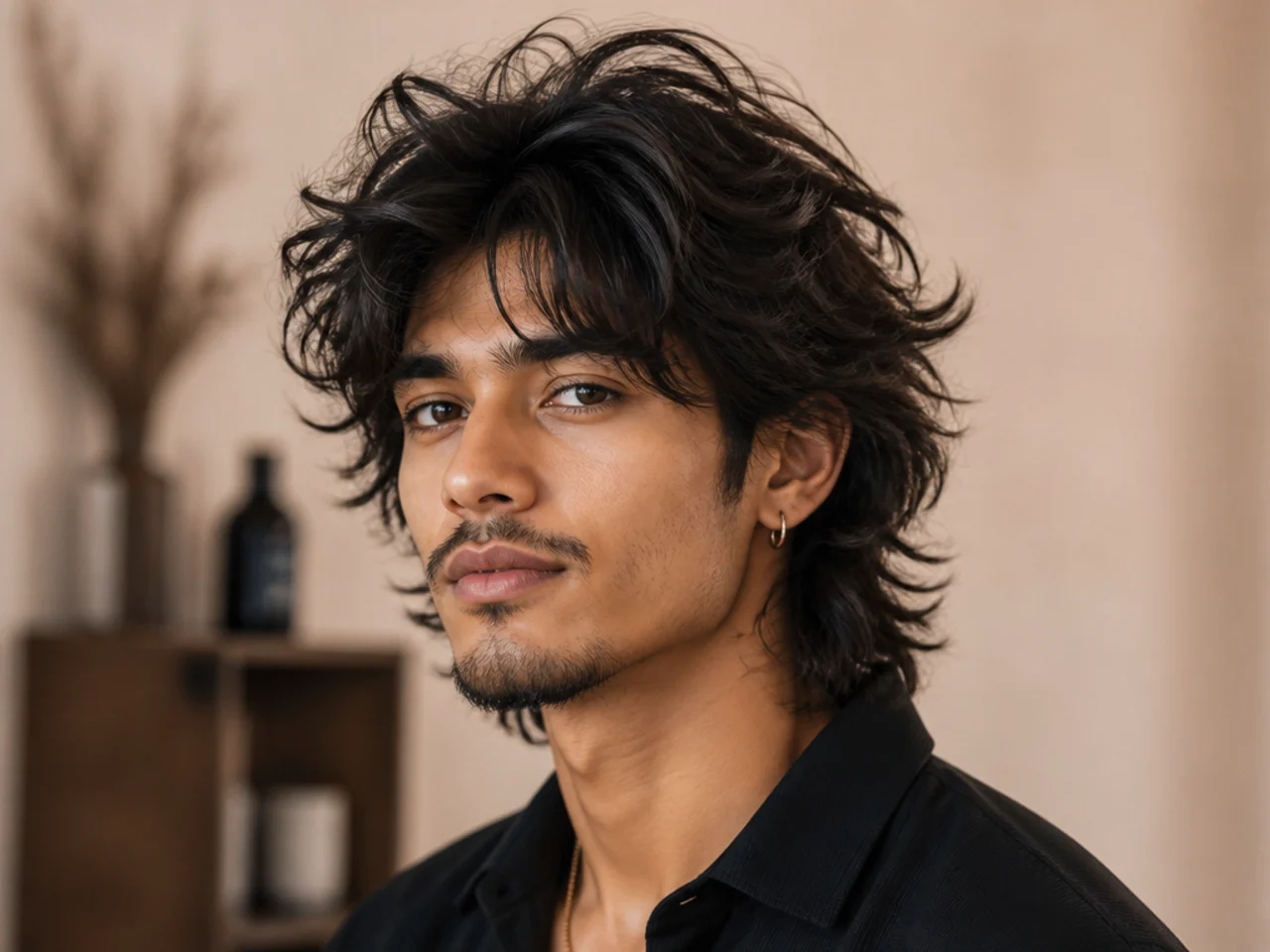 Volumized messy wolf cut with heavy lifted crown and disheveled tousled top