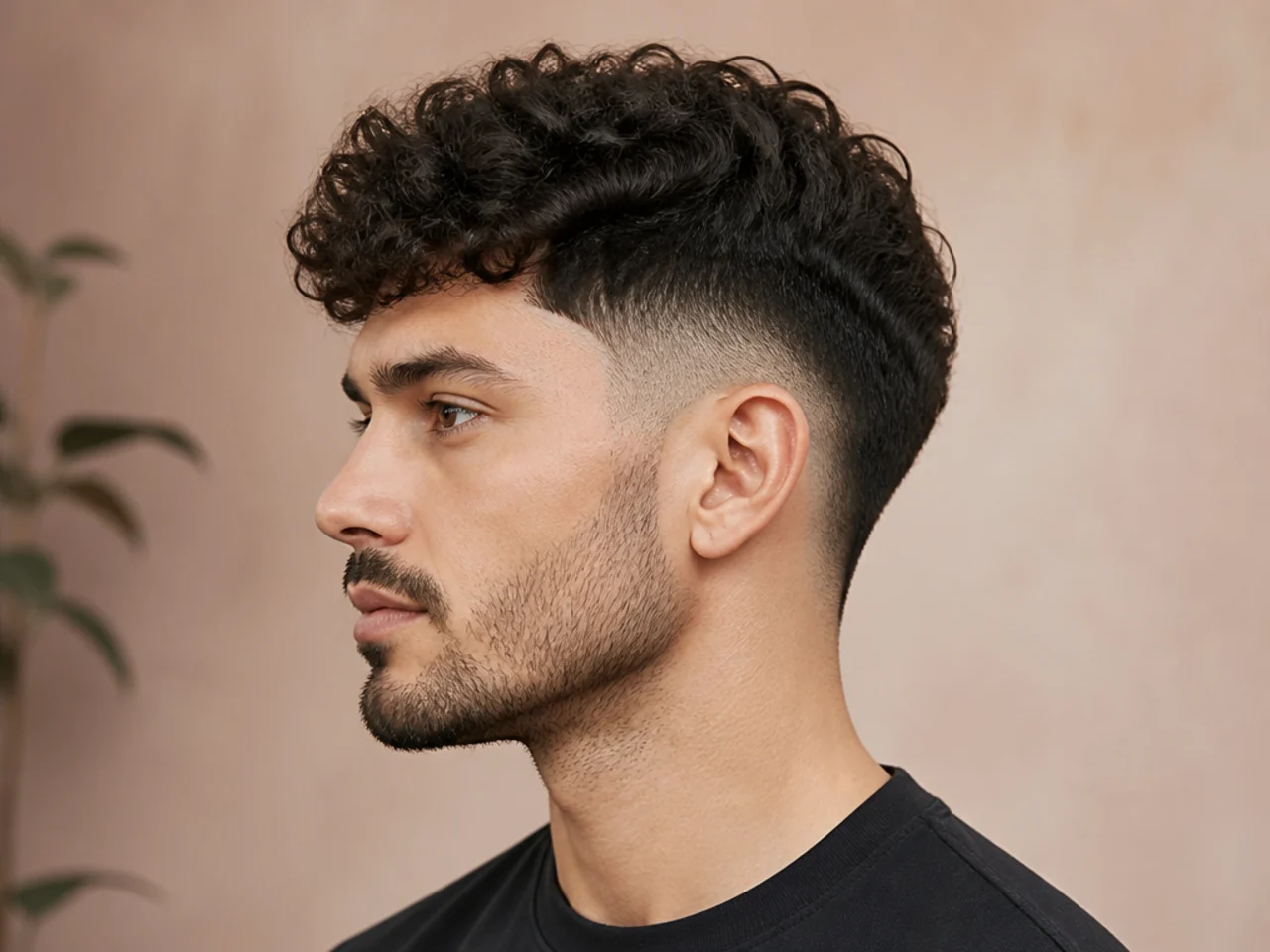 Classic mid burst fade with a textured medium top